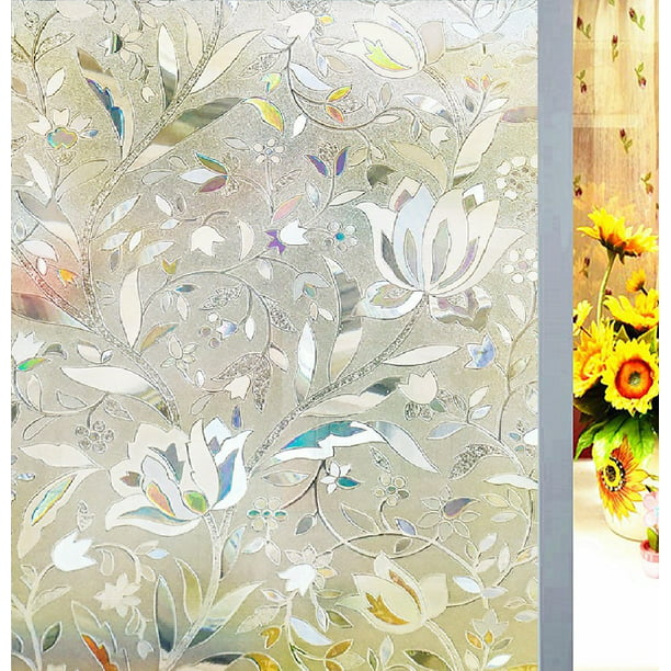 3D Static Cling Frosted Flower Glass Door Window Film Sticker Privacy Home Decor